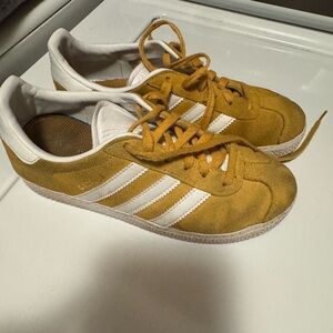 Adidas Golden Suede Sneakers with White Stripes